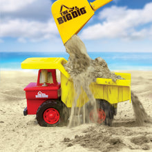 Load image into Gallery viewer, Big Dig Dump Truck on the beach with sand being dropped in by The Big Dig Bucket