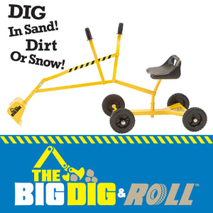 The Big Dig and Roll with logo and text callouts  Dig in Sand, Dirt or snowon a White Background