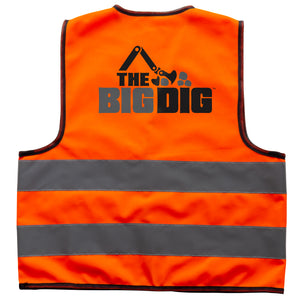 Back of Big Dig Vest with Big Dig Logo in Black and Gray