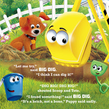 Load image into Gallery viewer, Big Dig Book Page with Big Dig, Puppy, Bucket and Shovel
